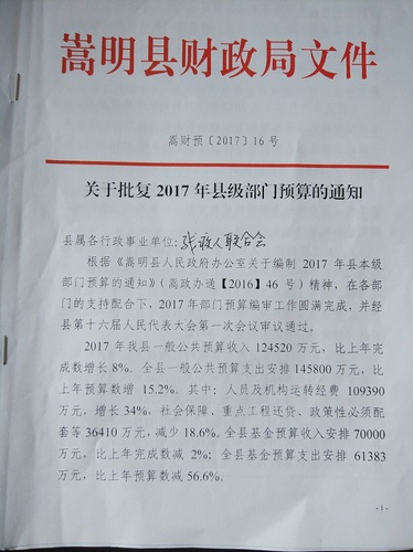 嵩明县残疾人联合会2017年部门预算公开批复1 嵩明县残疾人联合会2017年部门预算公开批复1