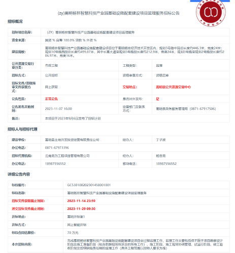 （ZY）嵩明杨林智慧科技产业园基础设施配套建设项目监理服务