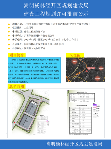 云南华赢新材料科技有限公司生态艺术板材智能生产线建设项目建设工程规划许可批前公示_01