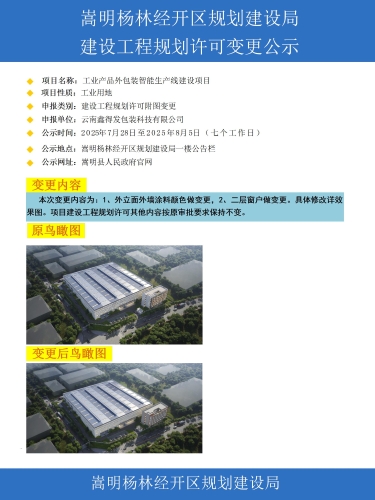 云南鑫得发包装科技有限公司工业产品外包装智能生产线建设项目建设工程规划许可附图变更批前公示_01