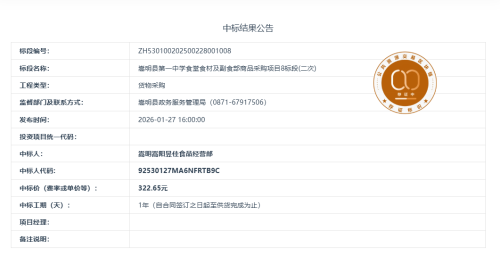 1.20嵩明县第一中学食堂食材及副食部商品采购项目8标段(二次)
